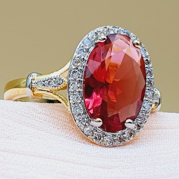 Royal Court Large Oval Ruby Zircon Luxury Gold Rings for Women, INDN8396 - Picture 8 of 9
